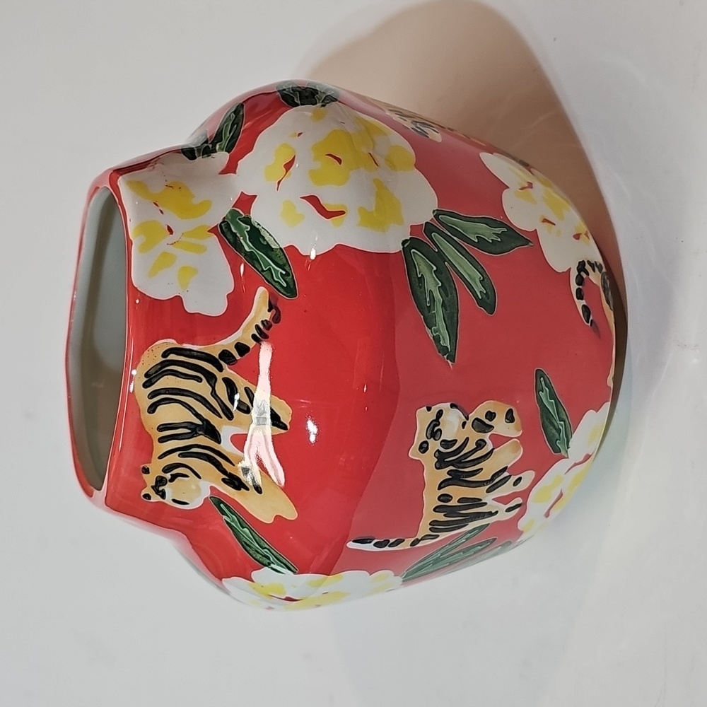Anthropologie Leah Reena Goren Ceramic Floral Tiger Vase In Coral